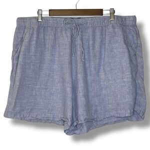 Tahari 2X Blue 100% Linen Shorts Drawstring Waist Pull On Lightweight Beach
